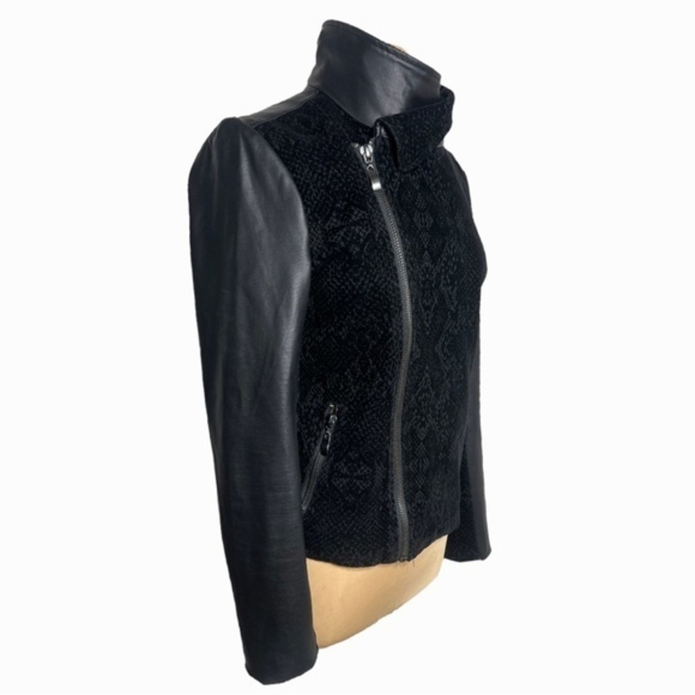 Liverpool black faux leather snake print embossed mixed media moto jacket - Picture 6 of 11